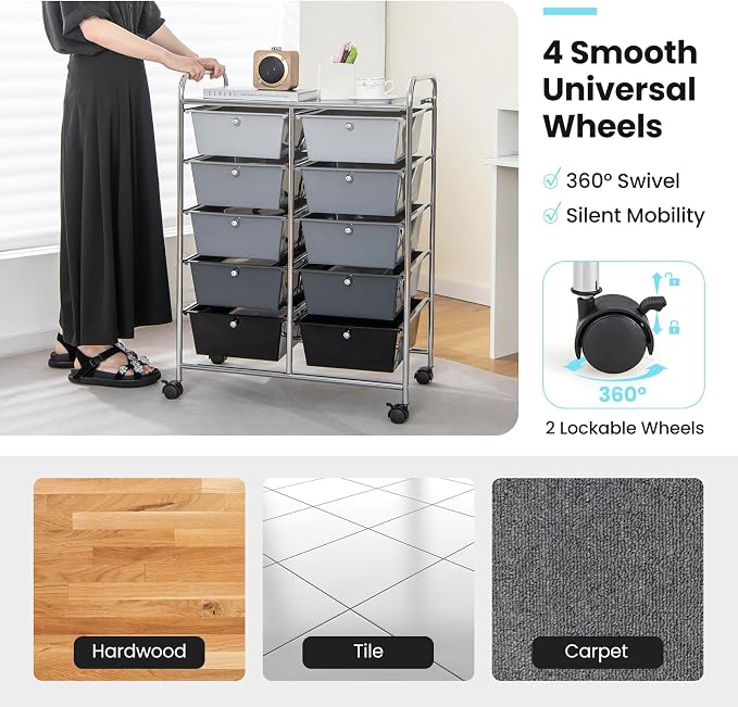 Giantex 10 Drawers Rolling Cart, Classroom Organizers, Storage Cart - Image 7