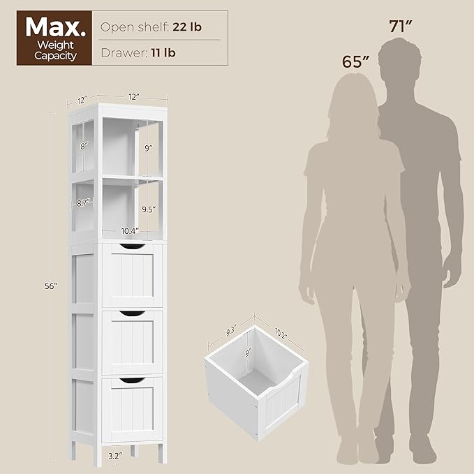Yaheetech 56" Tall Narrow Bathroom Storage Cabinet - Image 3
