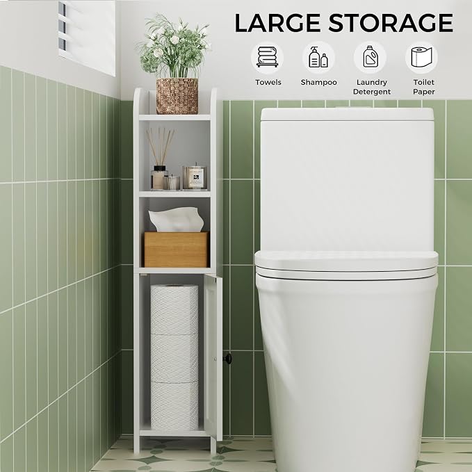 Homhedy Small Bathroom Storage Cabinet, Narrow Toilet Paper Cabinet | Corner - Image 6