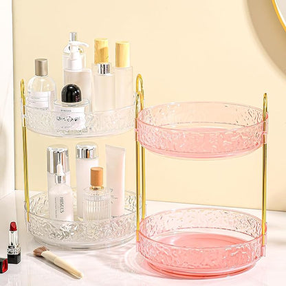 Fangoo 2 Tiers Pink Rotating Makeup Organizer - Image 3