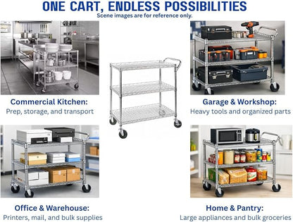 Heavy Duty 3 Tier Rolling Utility Kitchen Cart on Wheels, Large 45"L x 17 1/2"D - Image 7