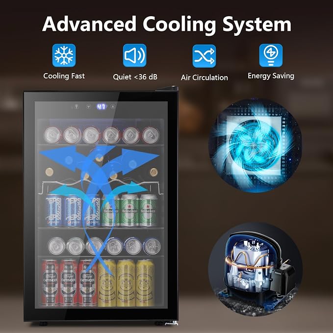 37 Bottle Wine Fridge, Freestanding 145 Can Beverage Refrigerator - Image 3