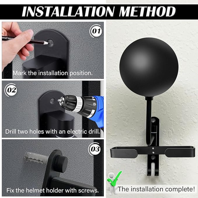 Kikerike Motorcycle Helmet Rack Wall Mount 180 Degree Rotation Metal Bike - Image 6
