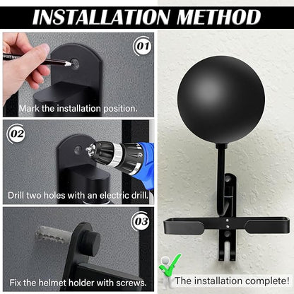 Kikerike Motorcycle Helmet Rack Wall Mount 180 Degree Rotation Metal Bike - Image 6