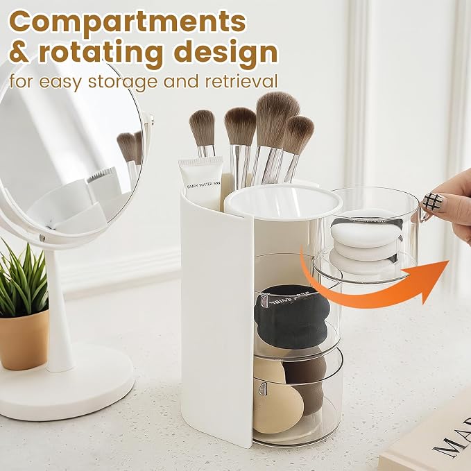 Rotating Makeup Organizer with Brush Holder, DIY 3-Layers Drawer Skincare & - Image 5