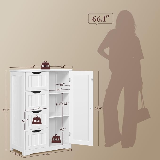 Yaheetech Wooden Floor Cabinet, Side Storage Organizer - Image 3