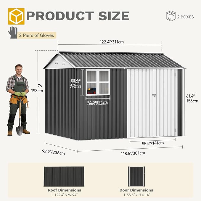 DWVO 10x8ft Metal Outdoor Storage Shed - Image 9