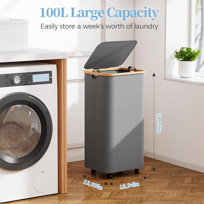 Yecaye 100L Large Capacity Laundry Hamper – Foldable Rolling Laundry Basket - Image 2