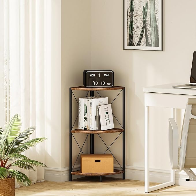 Snughome Corner Shelf with Metal Frame, 3 Tier Rustic Corner Storage Organizer - Image 6