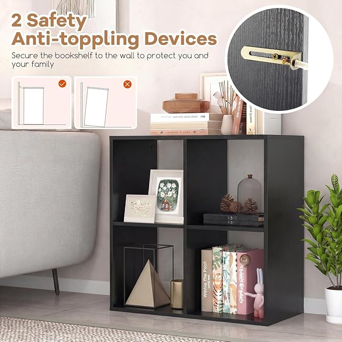 POWERSTONE 4 Cube Storage Organizer, 2 Tier Cubby Bookshelf Freestanding - Image 4