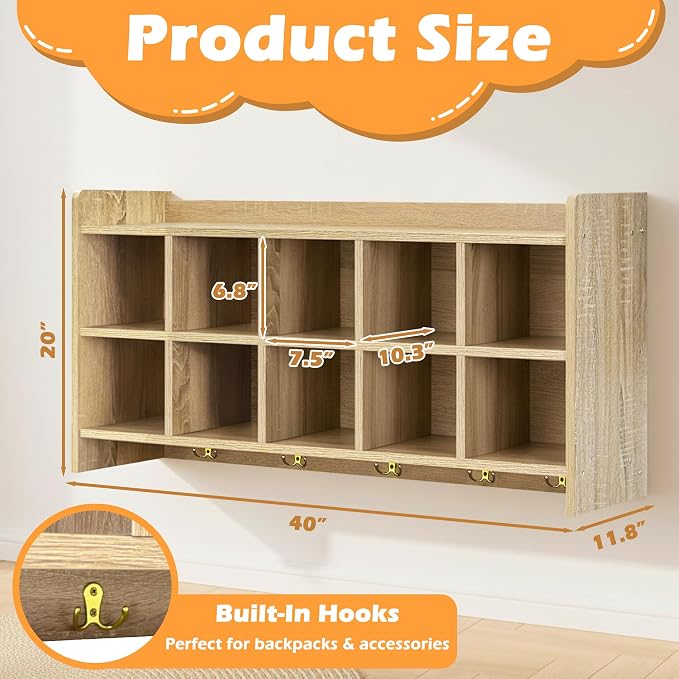 Wall Cubbies, 10 Cubby Storage Organizer - Image 2