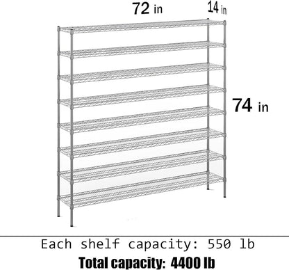 14" Deep x 72" Wide x 74" Height Wire Shelving Kit | 8-Tier | NSF Commercial - Image 3