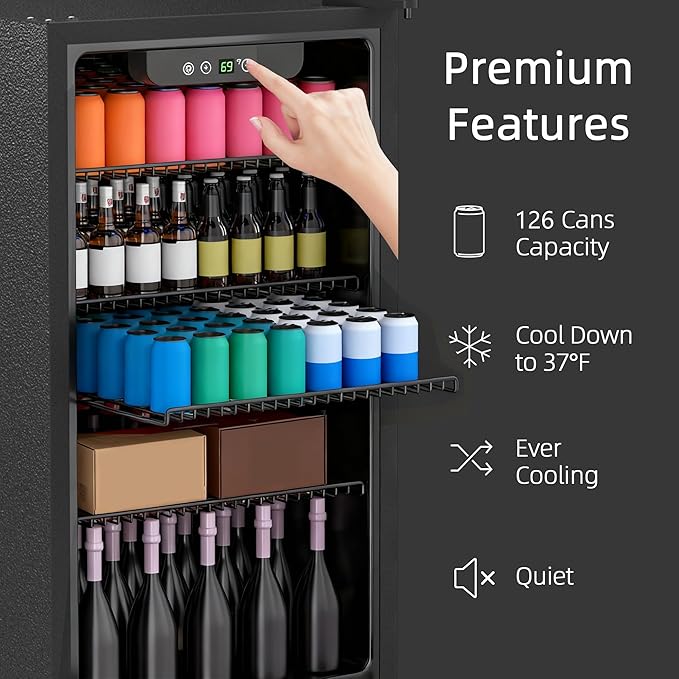 Compact Beverage Refrigerator, 126 Can/3.2 Cubic Feet Fridge - Image 3