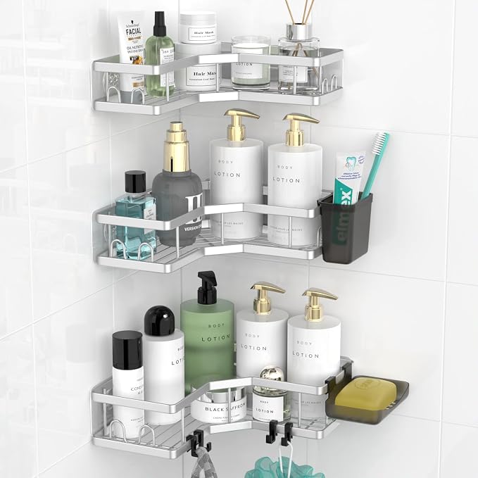 AKTECKE Corner Shower Caddy Bathroom Organizer: Adhesive Shower Rack Bathtub - Image 3