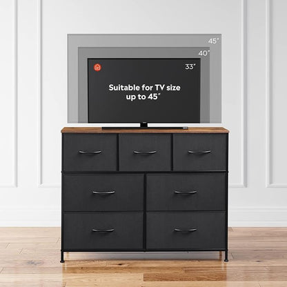 WLIVE Dresser for Bedroom, 7 Drawers, TV Stand, Rustic Brown | 7 roomy fabric - Image 6