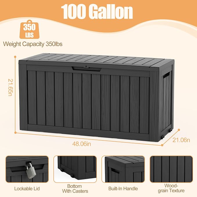Outdoor Storage Box, 100 Gallon Resin Deck Box, Lockable Indoor Outdoor - Image 2