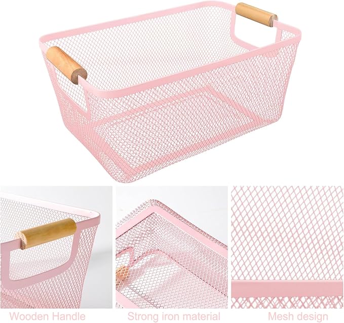 AJIODA Metal Mesh Steel Basket, Large Wire Storage Organizer Basket - Image 3