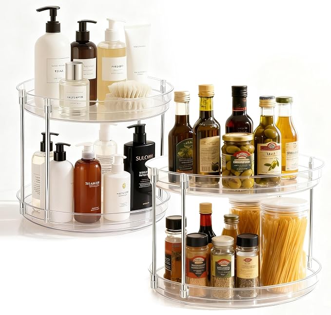 2-Pack 2-Tier Clear Lazy Susan Turntable Organizer, 9.5" Rotating Spice Rack by EODELLY