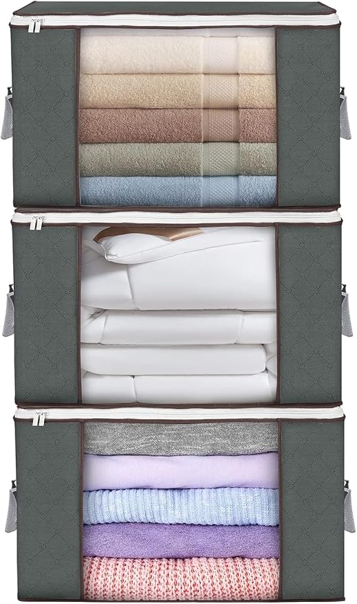 Large Storage Bags, 3 Pack Clothes Storage Bins Foldable Closet Organizers by BuddingJoy-BuildaJoyfulLifeforYou