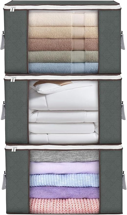 Large Storage Bags, 3 Pack Clothes Storage Bins Foldable Closet Organizers by BuddingJoy-BuildaJoyfulLifeforYou