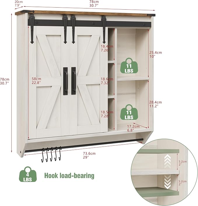Trironsun Farmhouse Medicine Cabinet 2 Sliding Barn Doors 3 Tier Rustic Wood - Image 3