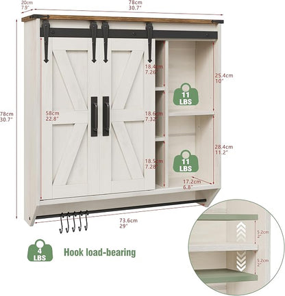 Trironsun Farmhouse Medicine Cabinet 2 Sliding Barn Doors 3 Tier Rustic Wood - Image 3