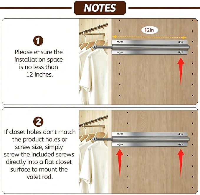 12 Inch Valet Rod for Closet Pull Out, Clothing Organizer | Stainless Steel - Image 5