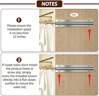 12 Inch Valet Rod for Closet Pull Out, Clothing Organizer | Stainless Steel - Image 5