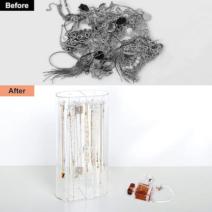 Acrylic Necklace Holder, Dustproof Rotation Jewelry Storage Holder Stand - Image 5