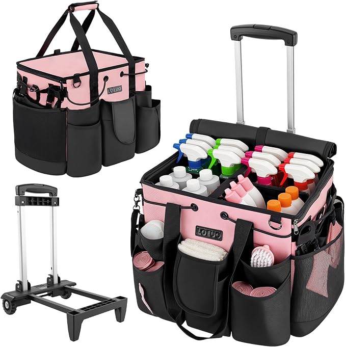 Large Cleaning Caddy for Cleaning Supplies Organizer, Rolling Cleaning Caddy by LOEUO
