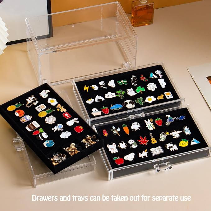 SPAKOWN Pin Display Case With 3 Drawers, Enamel Pin Display Box Dustproof Pin - Image 2