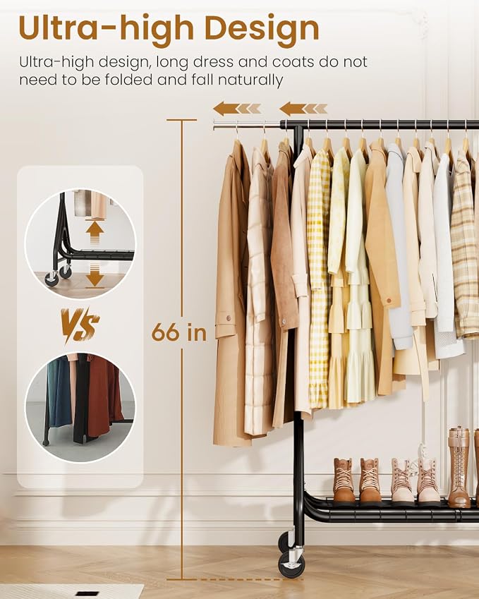 Heavy Duty Clothes Rack, Metal Clothing Rack Load 450 LBS, Rolling Coat Racks - Image 4