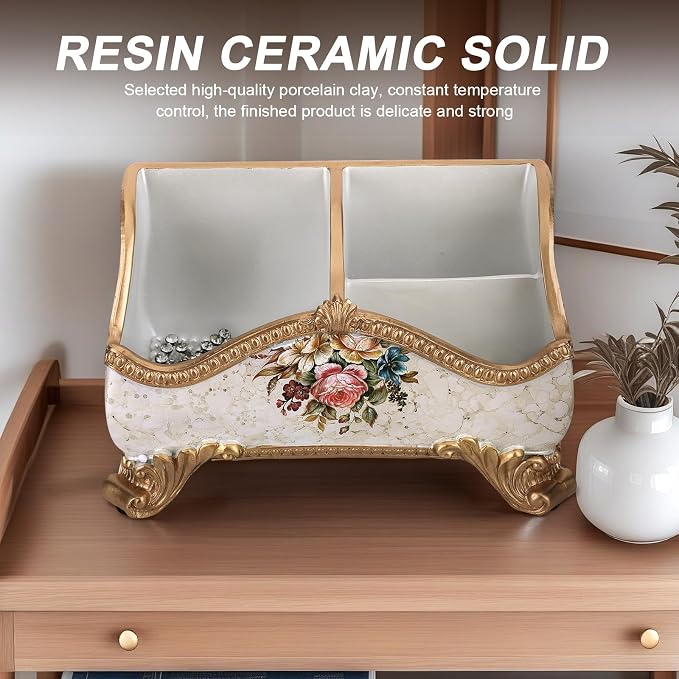 Vintage Floral Resin Tray Remote Control Holder & Desk Organizer Three - Image 9