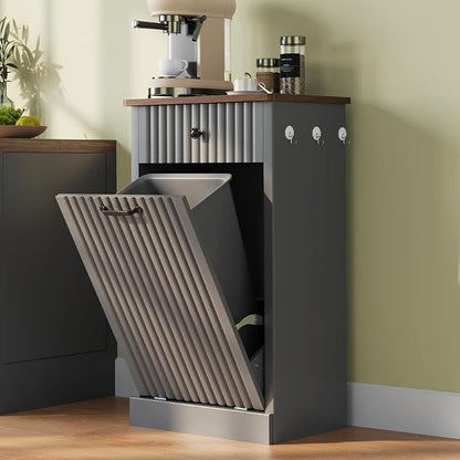 Tilt Out Trash Can Cabinet, 10 Gallon Fluted Laundry Hamper Cabinet by Unknown