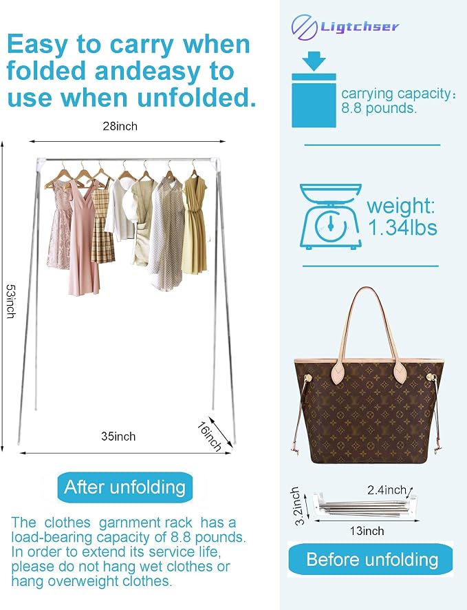 Ligtchser Portable Travel Garment Rack, Folding Clothes Rack - Image 2