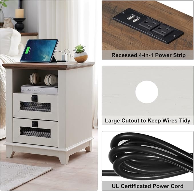 Nightstand with Charging Station, OKD 18'' Industrial & Farmhouse Square End - Image 3
