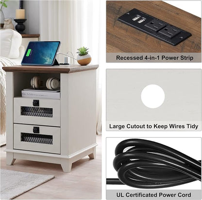Nightstand with Charging Station, OKD 18'' Industrial & Farmhouse Square End - Image 3