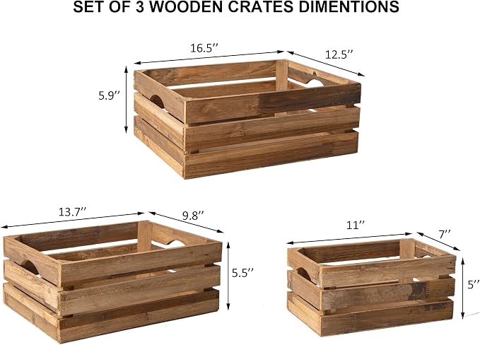 Set of 3 Nesting Wooden Crates, Rustic Wooden Storage Container Boxes - Image 4