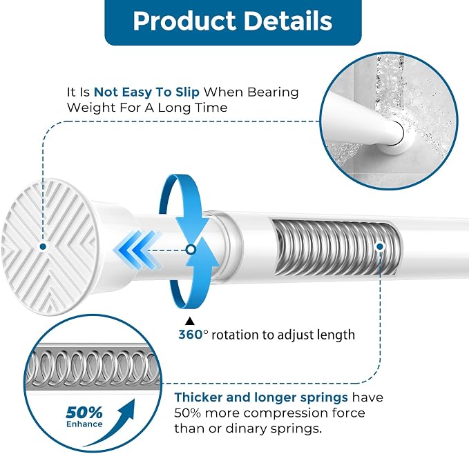 AIZESI Tension Rod 24-46 inch, Tool-Free No Drill Spring Curtain Rod, No Fall - Image 5