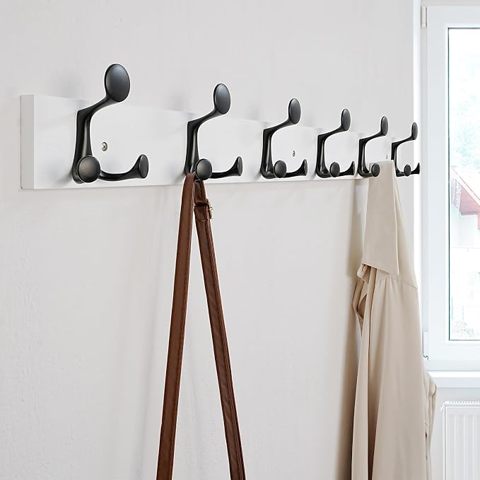 SKOLOO 39-Inch White Wood Coat Rack Wall Mount - Image 3