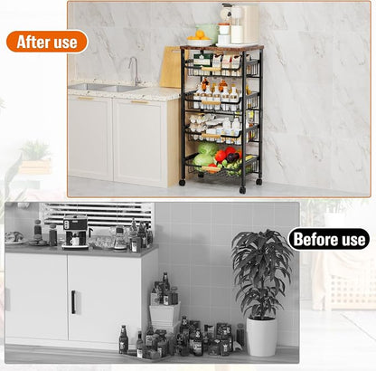 Storico 5-Tier Rolling Utility Cart Kitchen Storage Cart | Large Capacity - Image 5