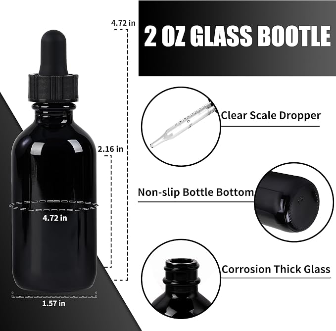 12 Pcs, 2oz Glass Dropper Bottle, Leakproof Tincture Bottles - Image 2
