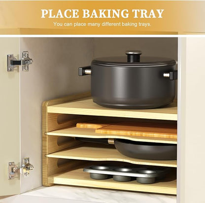 4 Tier Wooden Cabinet Tray Dividers, Kitchen Vertical Baking Sheet Organizer - Image 7