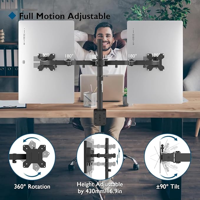 BONTEC Dual Monitor Desk Mount, Full Motion Adjustable Monitor Stand - Image 7