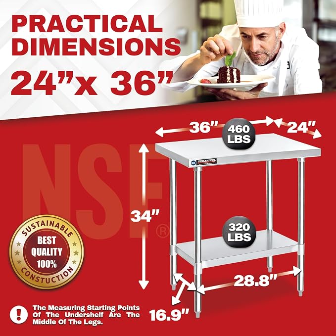 DuraSteel 24x36 Stainless Steel Work Table - Image 6