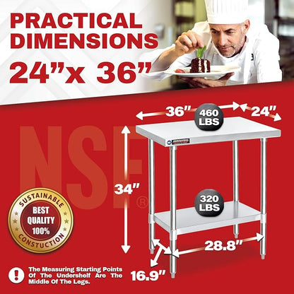 DuraSteel 24x36 Stainless Steel Work Table - Image 6