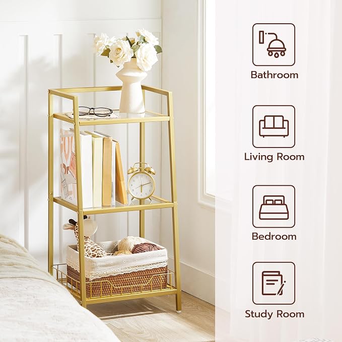 HOOBRO Gold Glass Shelf Stand, 3 Tier Standing Shelf Unit, Bathroom Organizer - Image 6