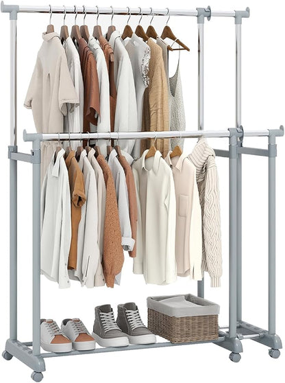 COSTWAY Double Rod Clothing Rack, Heavy-Duty Metal Garment Rack by COSTWAY