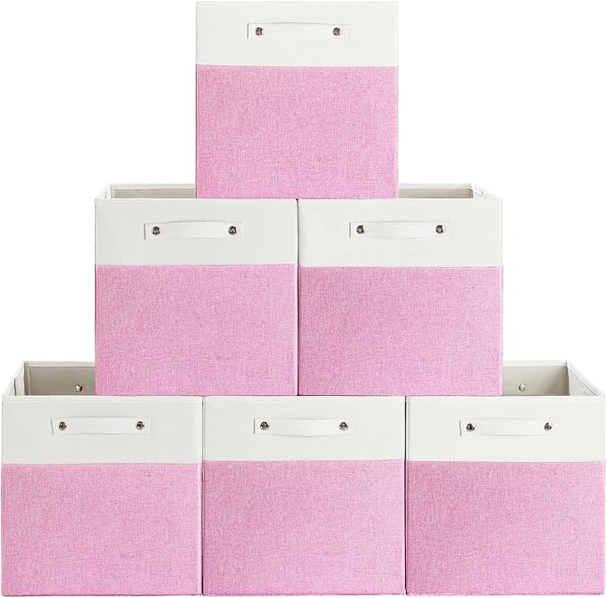 FinishingBo 13x13x13 Storage Cube Bins 6 Pack, Cube Shelf Baskets | Foldable by SimplifySpaceSimplifyLife
