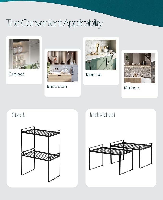 2pk Kitchen Cabinet Shelf Counter Organizer Rack Pantry Storage Bathroom - Image 4